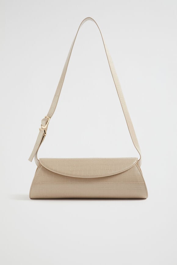 Structured Shoulder Bag  Champagne Beige Croc Structured Shoulder Bag  Champagne Beige Croc  hi-res