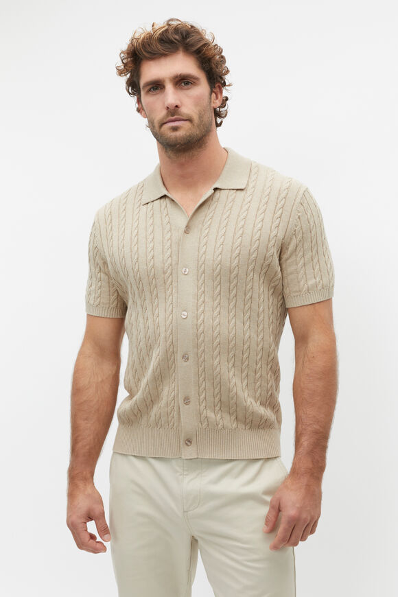 Button Down Cable Knit  Sandshell  hi-res