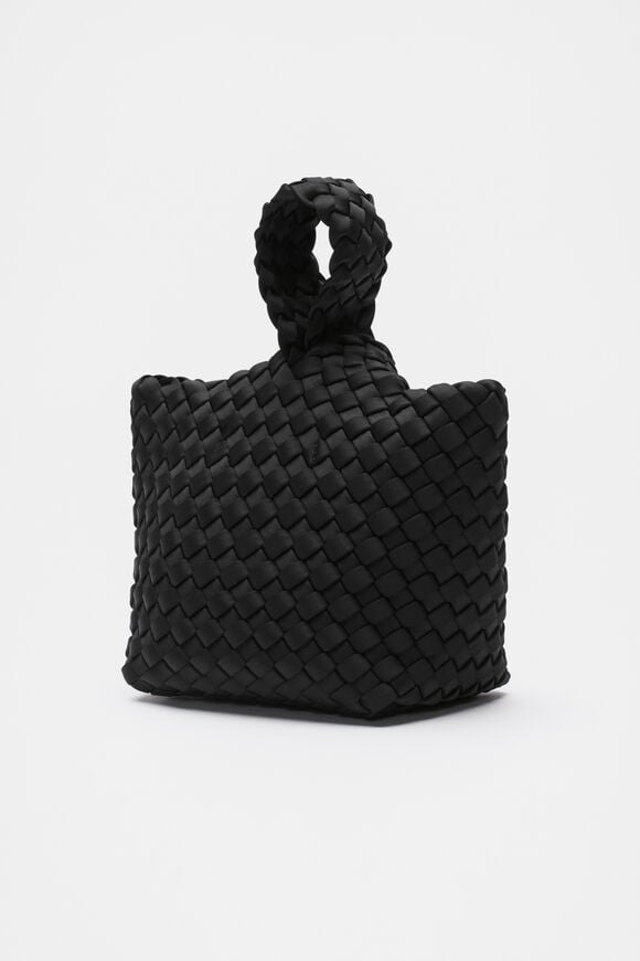 Woven Textured Mini Tote  Black Woven Textured Mini Tote  Black  hi-res