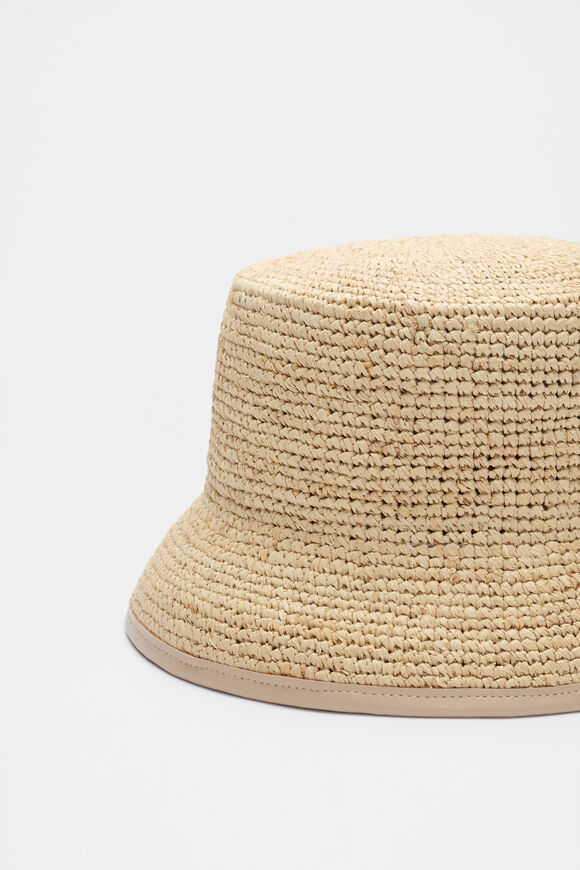 Trim Detail Raffia Bucket Hat  Iced Latte  hi-res