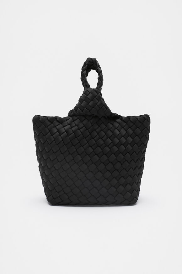 Woven Textured Mini Tote  Black Woven Textured Mini Tote  Black  hi-res