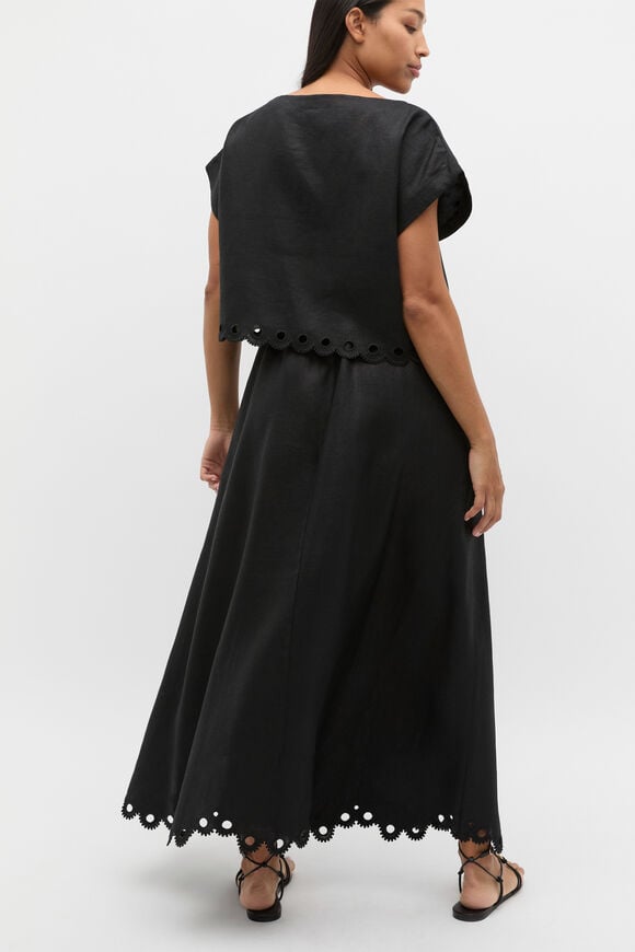 Linen Embroidered Tee  Black Linen Embroidered Tee  Black  hi-res