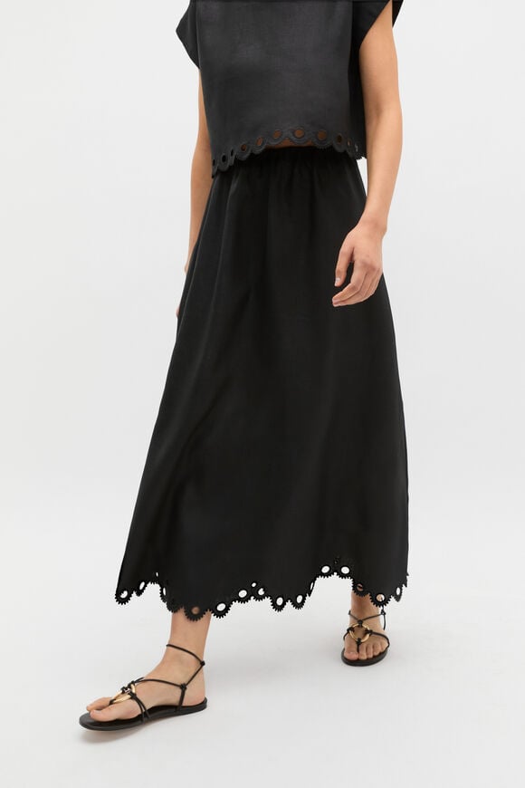 Linen Embroidered Skirt  Black Linen Embroidered Skirt  Black  hi-res