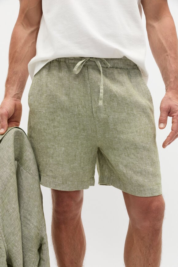 Linen Pullon Short  Green Apple Linen Pullon Short  Green Apple  hi-res