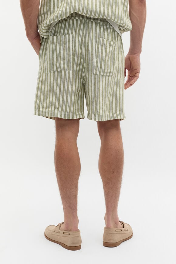 Linen Stripe Drawcord Short  Green Apple Linen Stripe Drawcord Short  Green Apple  hi-res