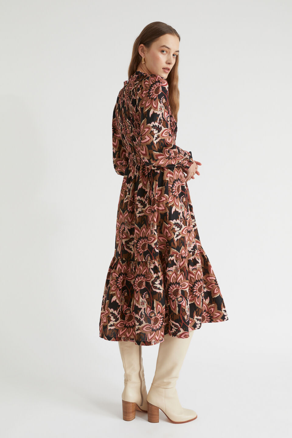 Floral Shirred Midi Dress  Vintage Floral
