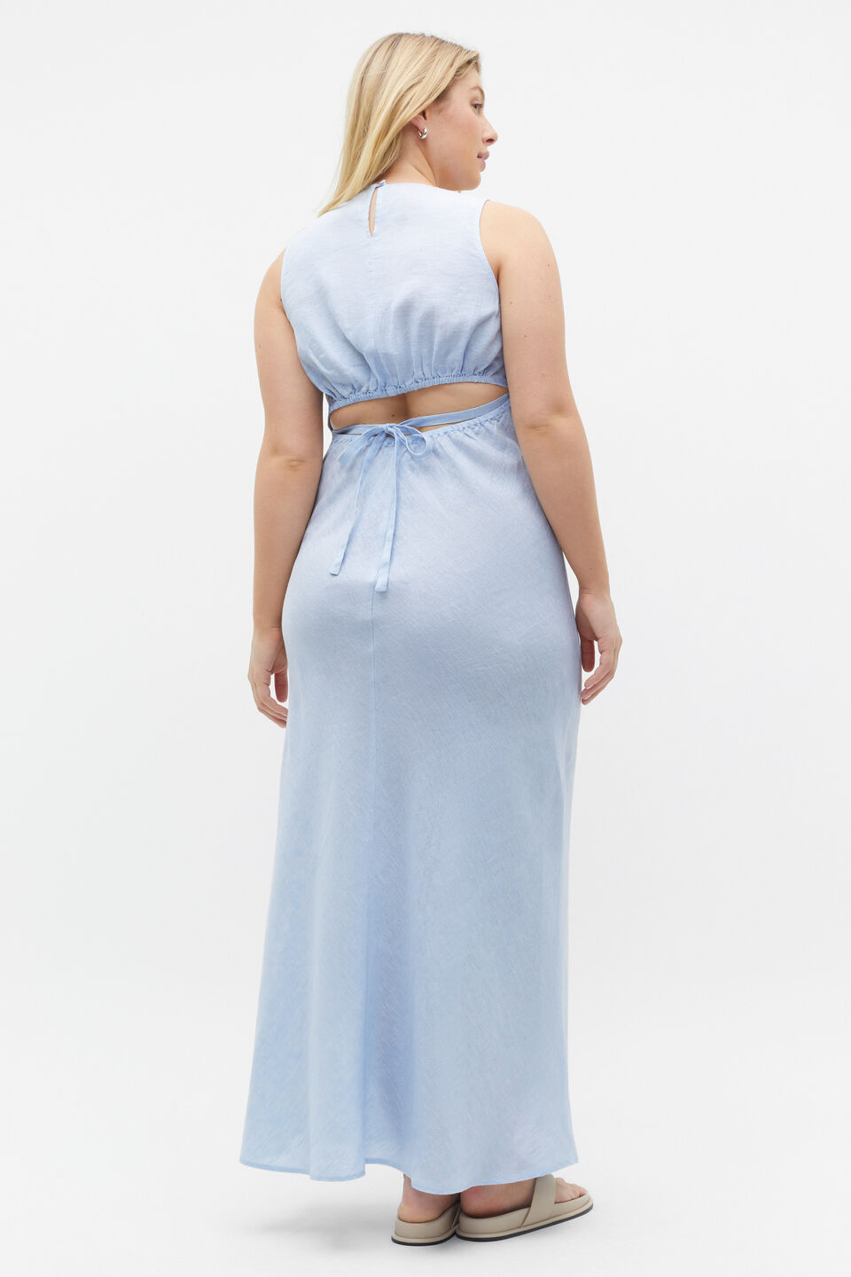 Linen Ruched Side Maxi Dress  Frost Blue Crossdye