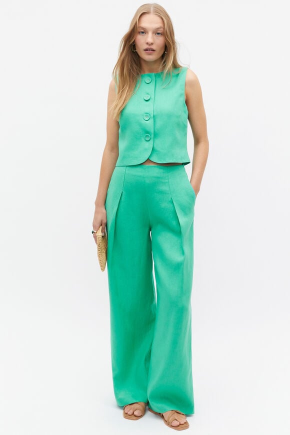 Linen Pleat Front Trouser  Deep Emerald Linen Pleat Front Trouser  Deep Emerald  hi-res