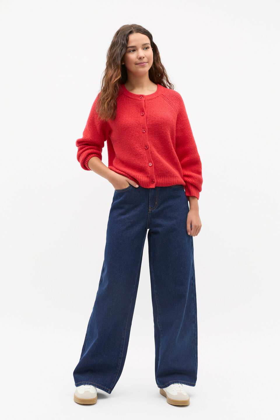 Rib Knit Cardigan  Poppy Red