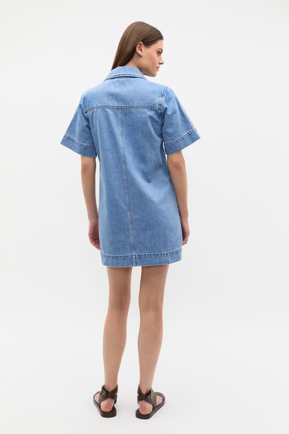 Denim Button Through Mini Dress  Mist Blue Wash Denim Button Through Mini Dress  Mist Blue Wash  hi-res