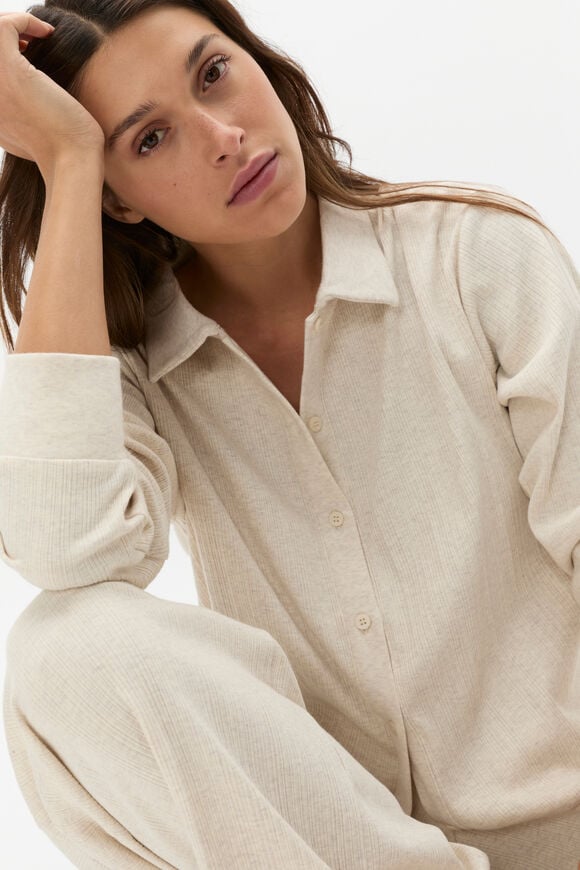 Vertical Rib Shirt and Pant Set  Oat Marle Vertical Rib Shirt and Pant Set  Oat Marle  hi-res