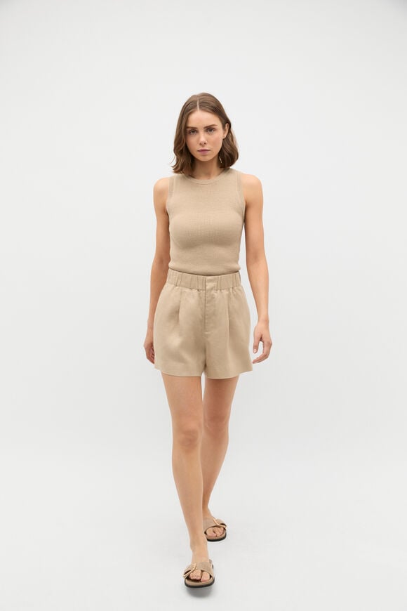 Core Linen Gathered Palazzo Short  Iced Latte Core Linen Gathered Palazzo Short  Iced Latte  hi-res