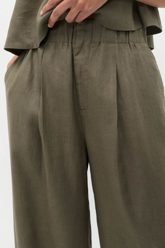 Linen Gathered Palazzo Pant  Olive Leaf Linen Gathered Palazzo Pant  Olive Leaf  hi-res