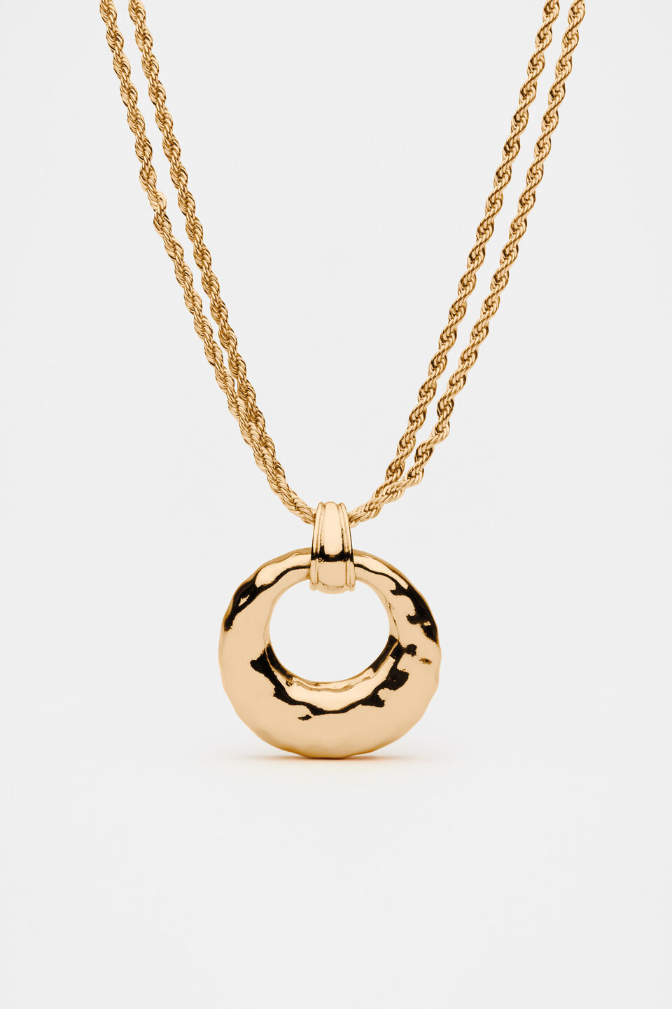 Textured Round Pendant Necklace  Gold