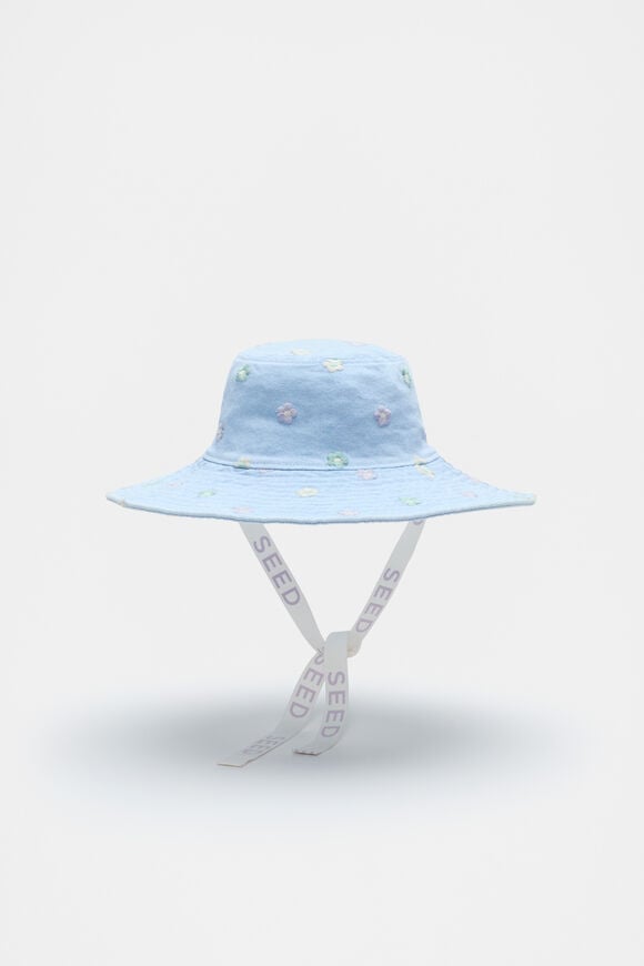 Wide Brim Embroidered Hat  Powder Blue Wash Wide Brim Embroidered Hat  Powder Blue Wash  hi-res
