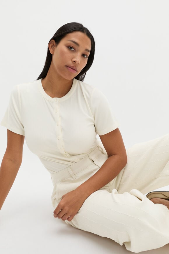 Rib Button Through Top  Buttercream Rib Button Through Top  Buttercream  hi-res