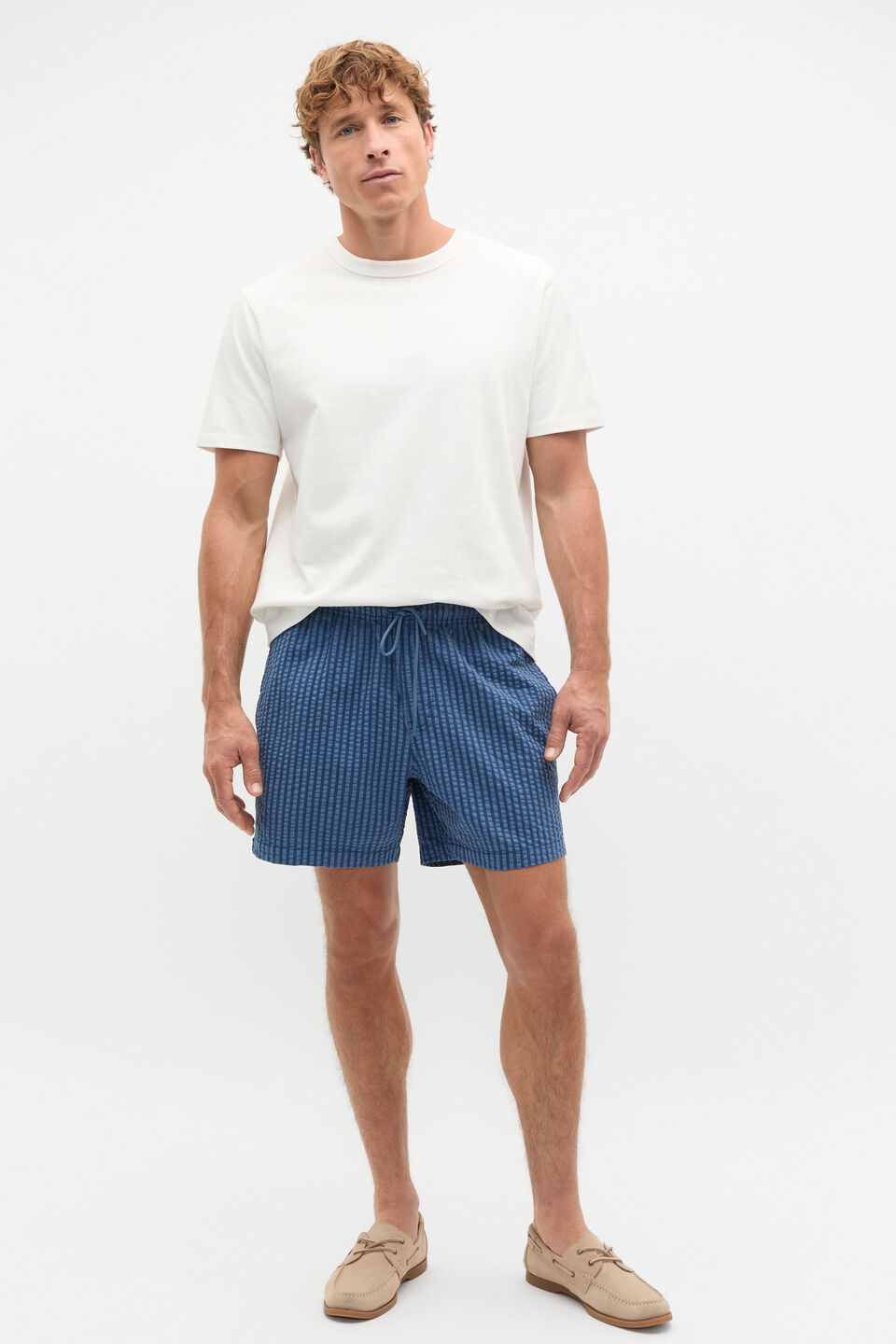 Seersucker Stripe Short  Storm Blue