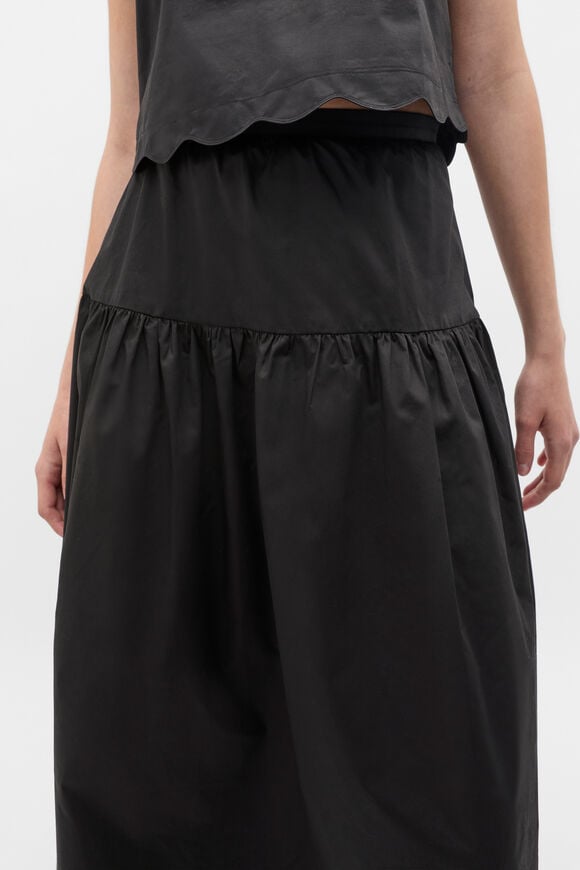 Poplin Scallop Skirt  Black Poplin Scallop Skirt  Black  hi-res