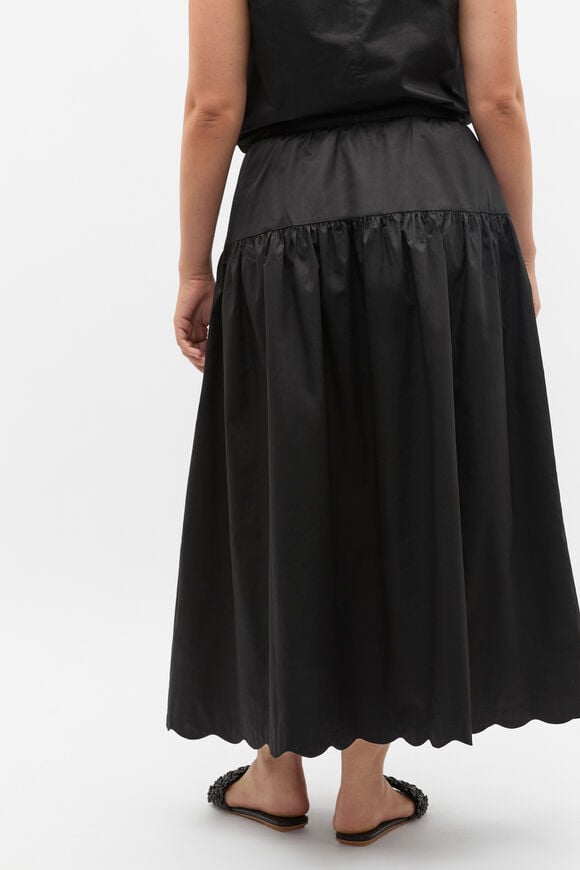 Poplin Scallop Skirt  Black Poplin Scallop Skirt  Black  hi-res