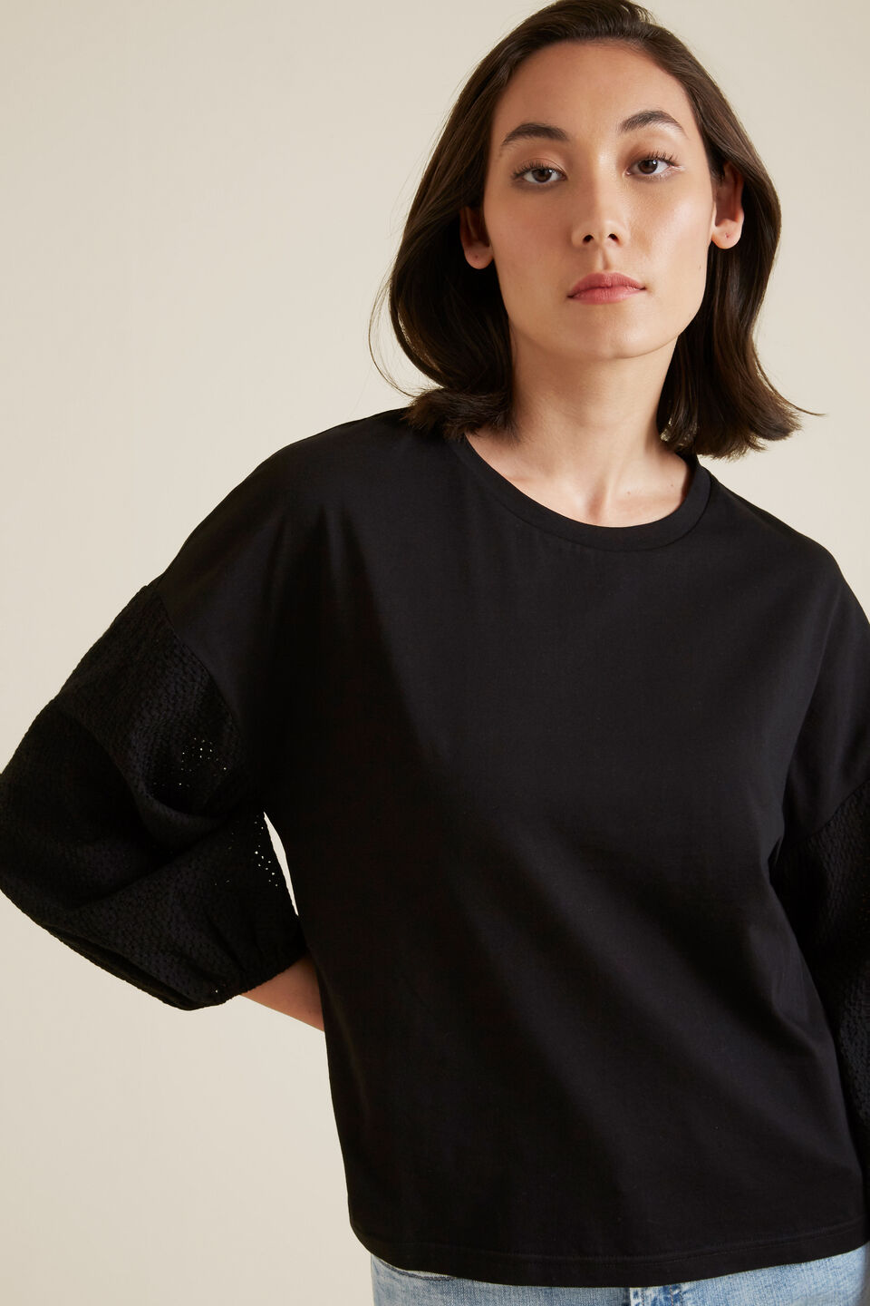 Broderie Sleeve Top  