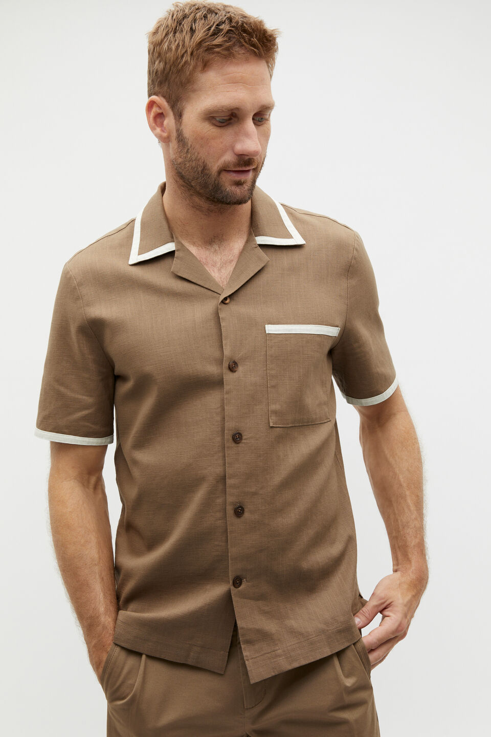 Contrast Detail Shirt  Dark Nougat