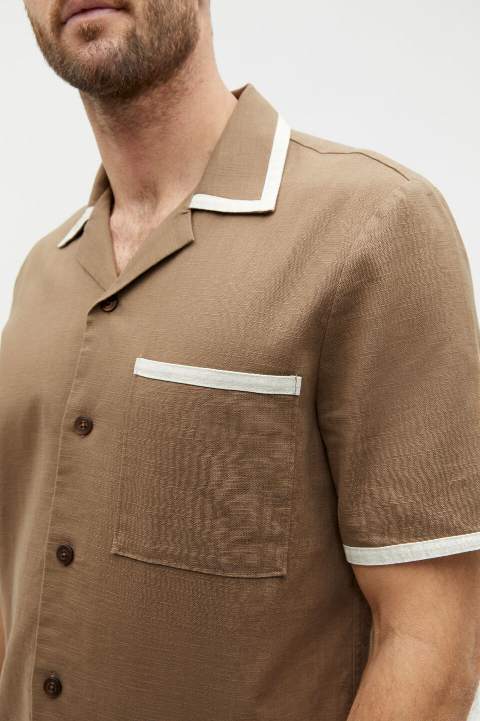 Contrast Detail Shirt  Dark Nougat