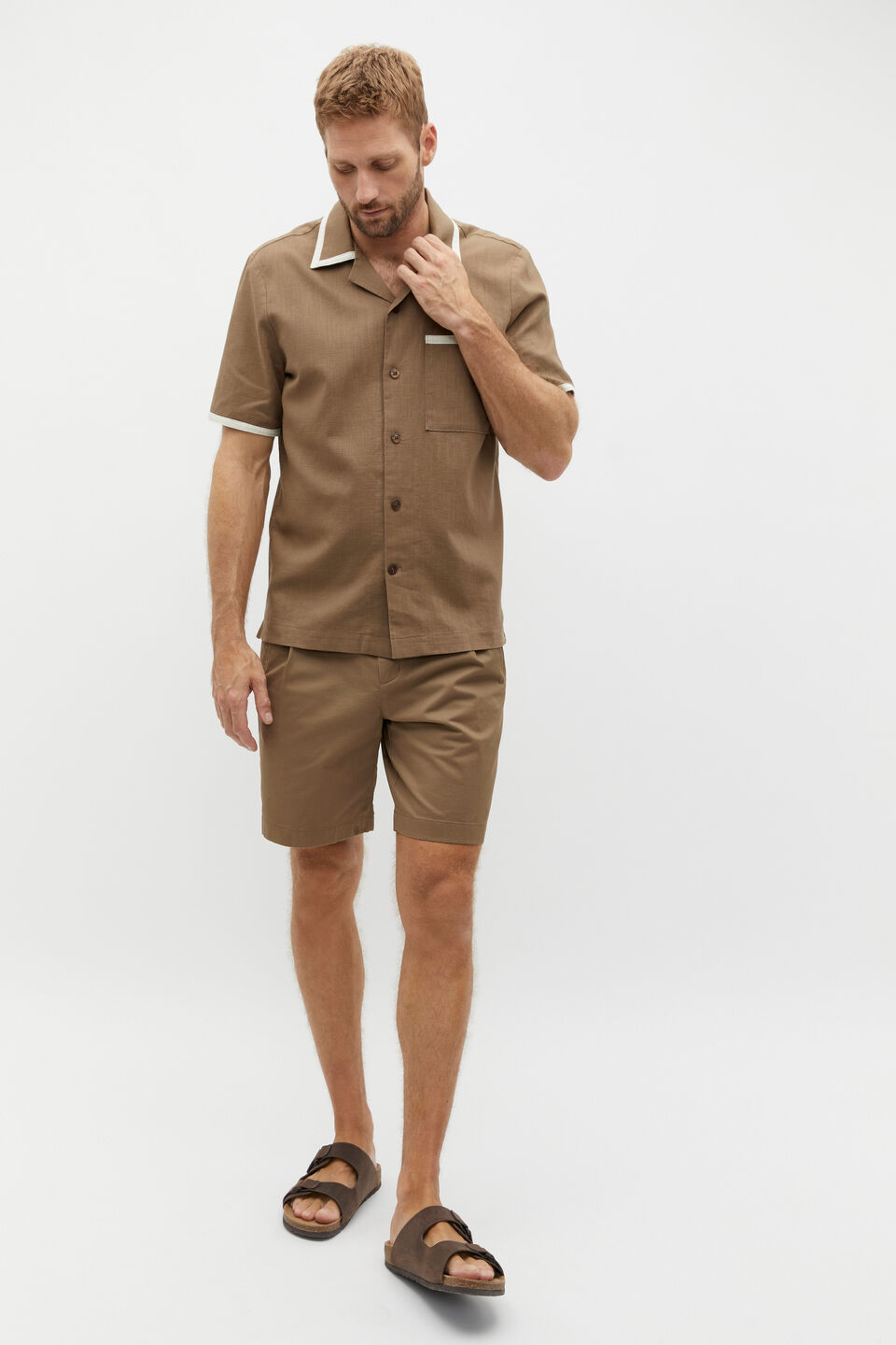 Contrast Detail Shirt  Dark Nougat