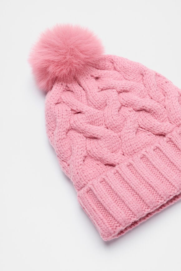 Cable Knit Beanie  Raspberry Cable Knit Beanie  Raspberry  hi-res