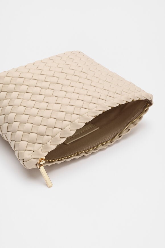 Woven Textured Pouch  Ecru Woven Textured Pouch  Ecru  hi-res
