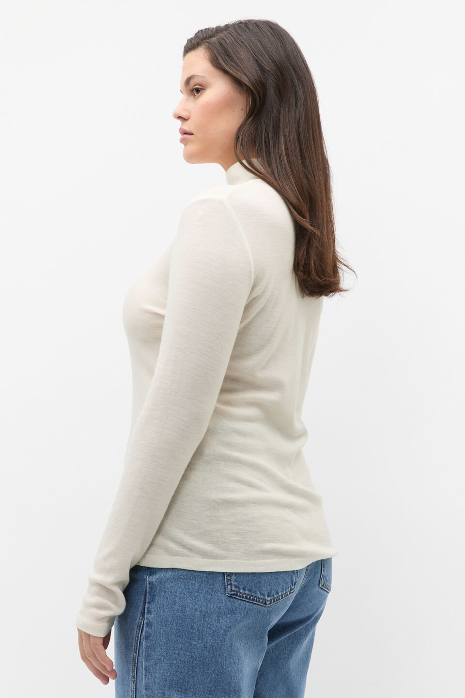 Australian Merino Mock Neck Top  Cloud Cream