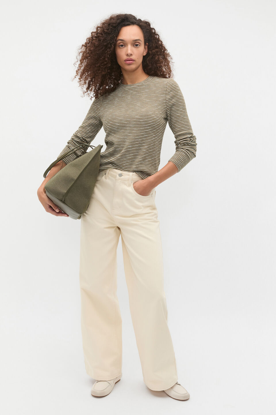 Self Stripe Textured Top  Olive Leaf Stripe