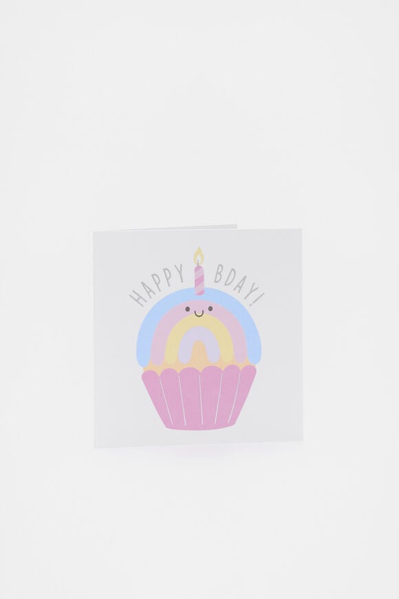 Happy Bday Rainbow Cupcake Card  Multi Happy Bday Rainbow Cupcake Card  Multi  hi-res