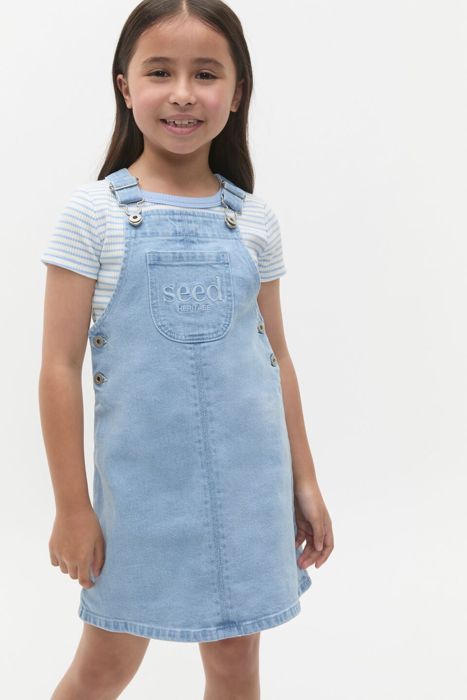 Logo Denim Pinafore  Light Wash