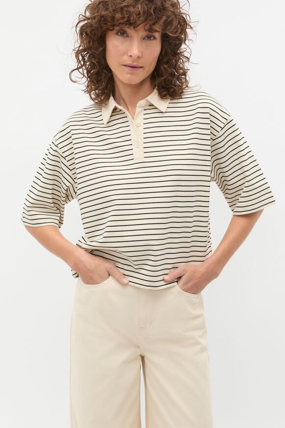 Oversized Polo Tee  Tofu Stripe Oversized Polo Tee  Tofu Stripe  hi-res