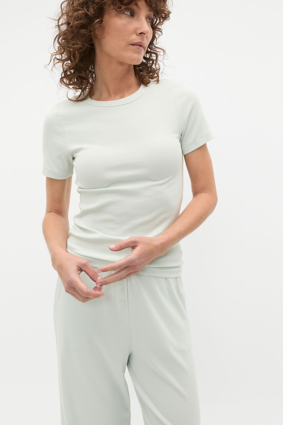 Short Sleeve and Wide Leg Pant PJ Set  Mist