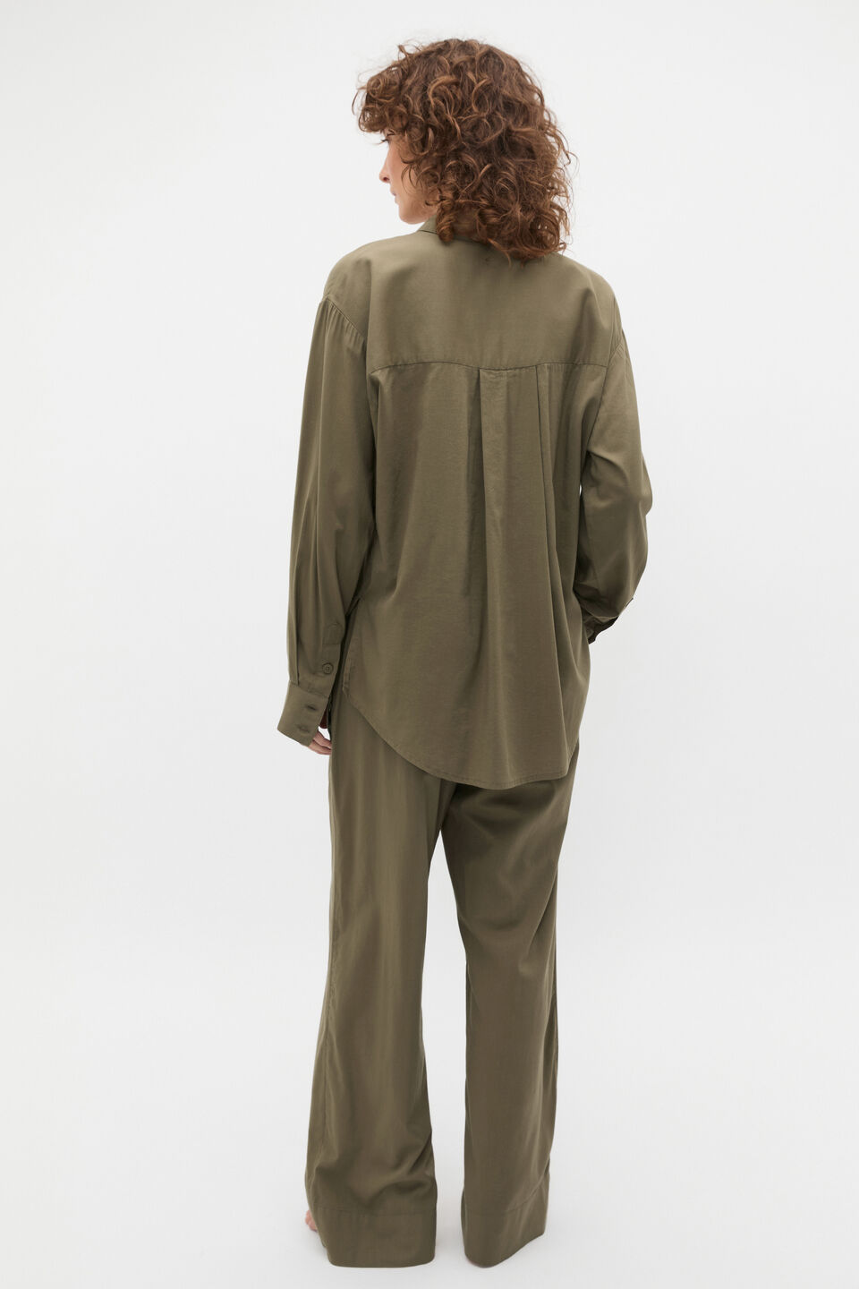 Oversized Voile Long Sleeve and Pant PJ Set  Olive Leaf