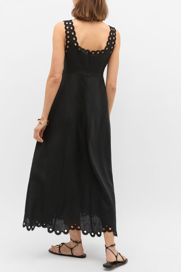 Linen Embroidered Midi Dress  Black  hi-res