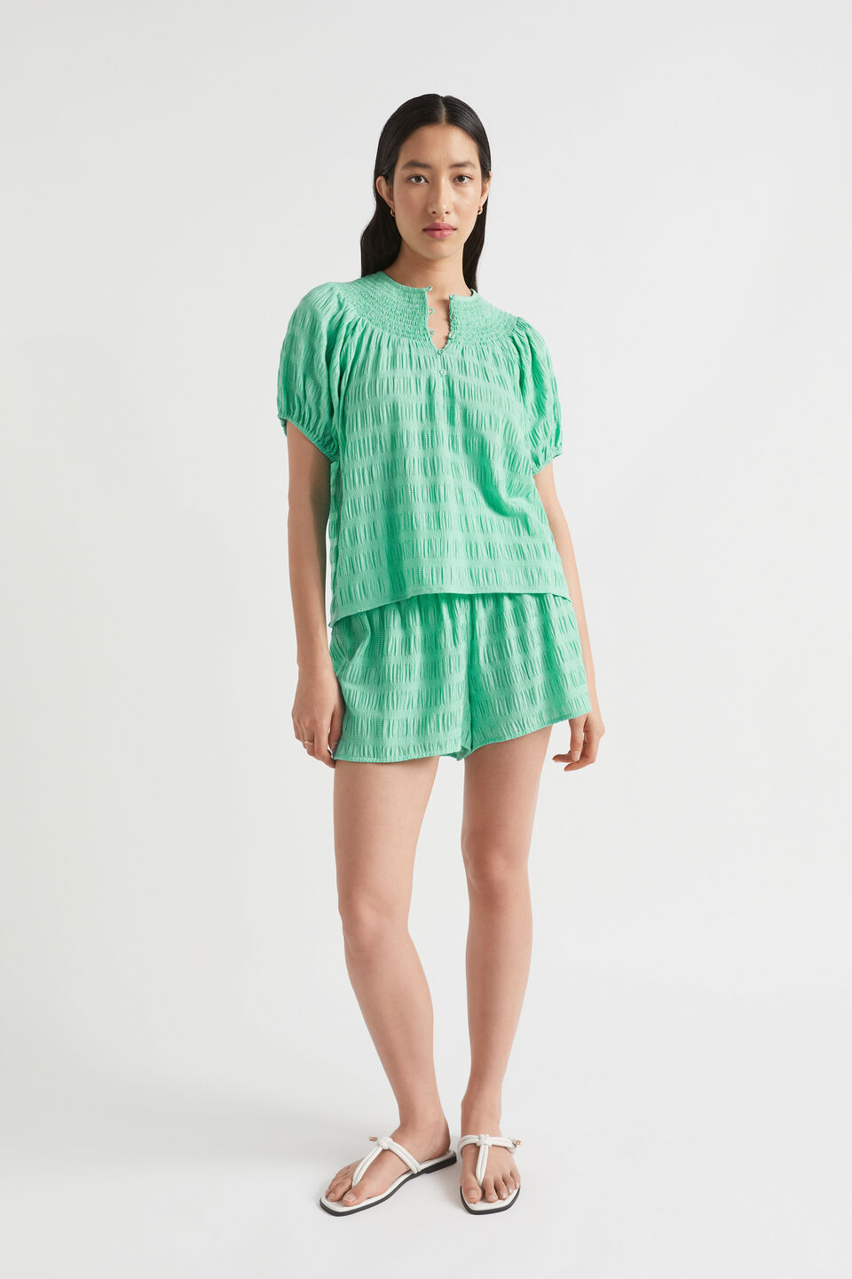 Textured Gingham Top  Jade Green Gingham