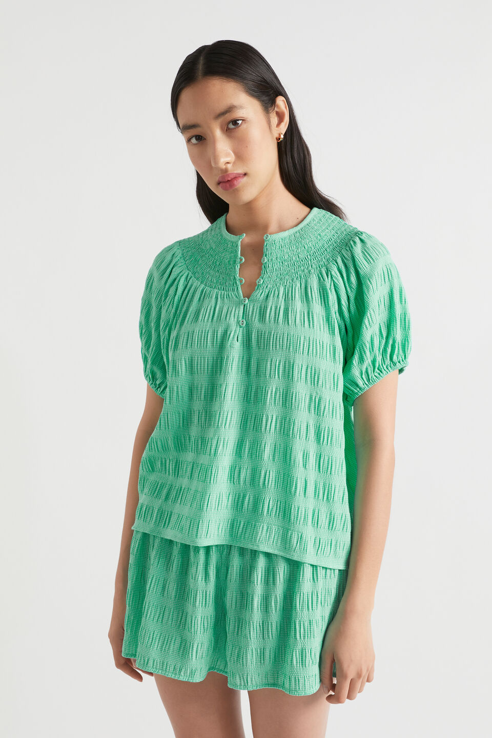 Textured Gingham Top  Jade Green Gingham