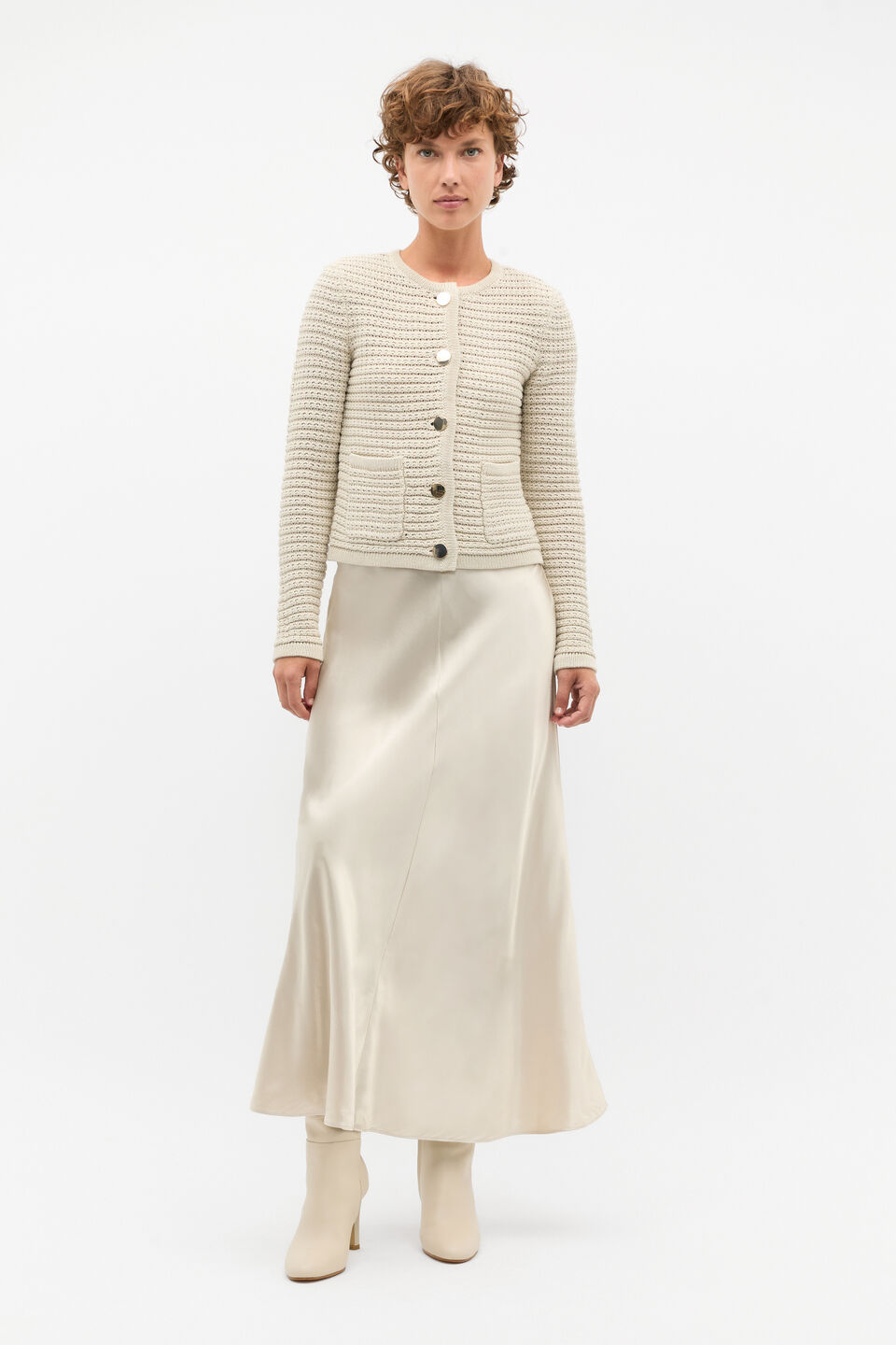 Crochet Knit Cardigan  Oat