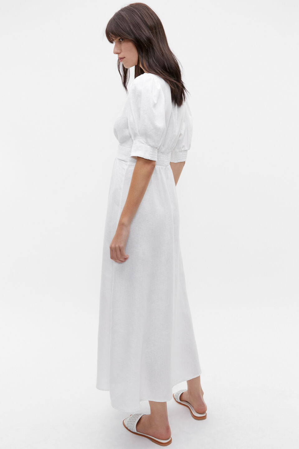 Linen Twist Front Midi Dress  Whisper White