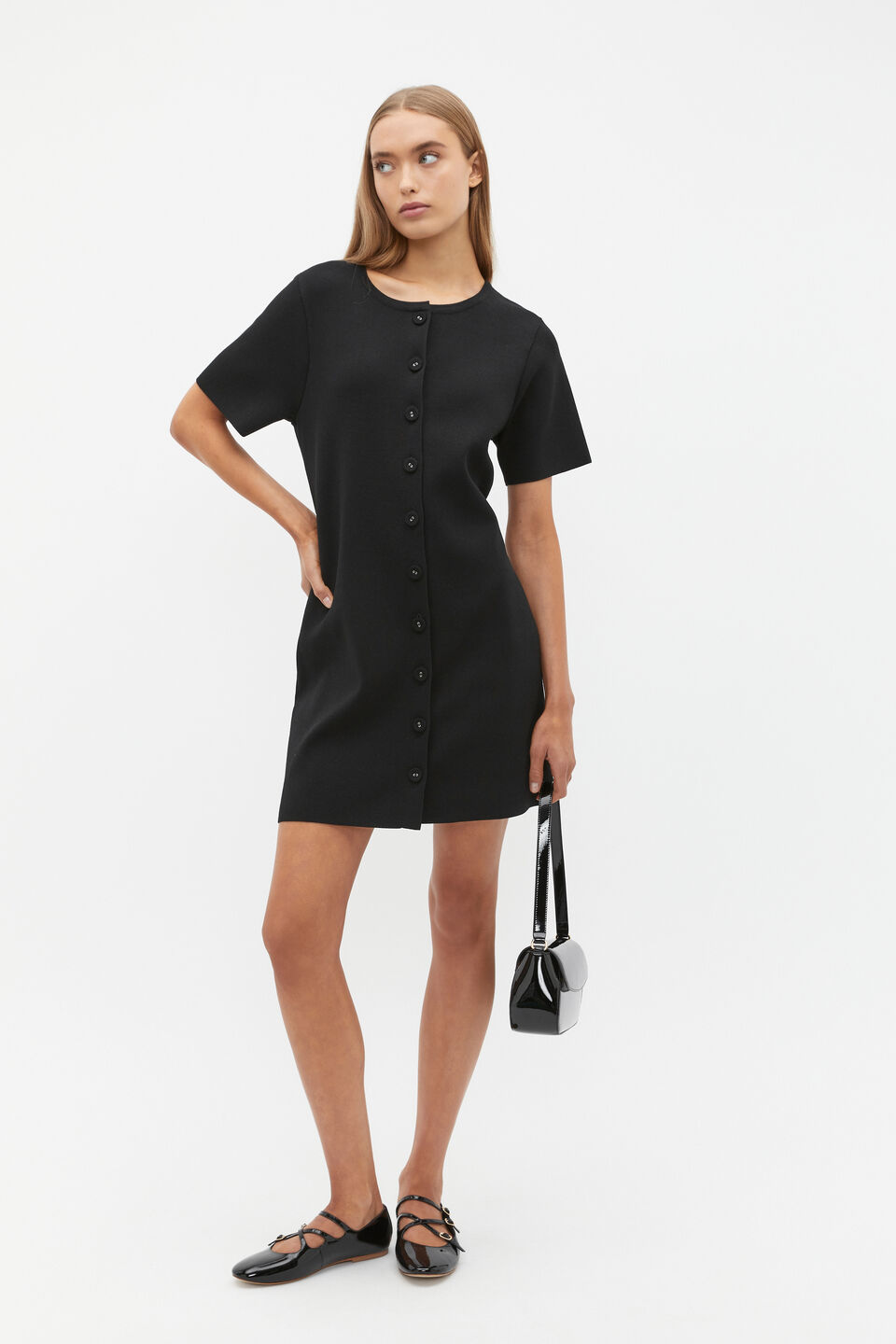 Crepe Knit Swing Dress  Black