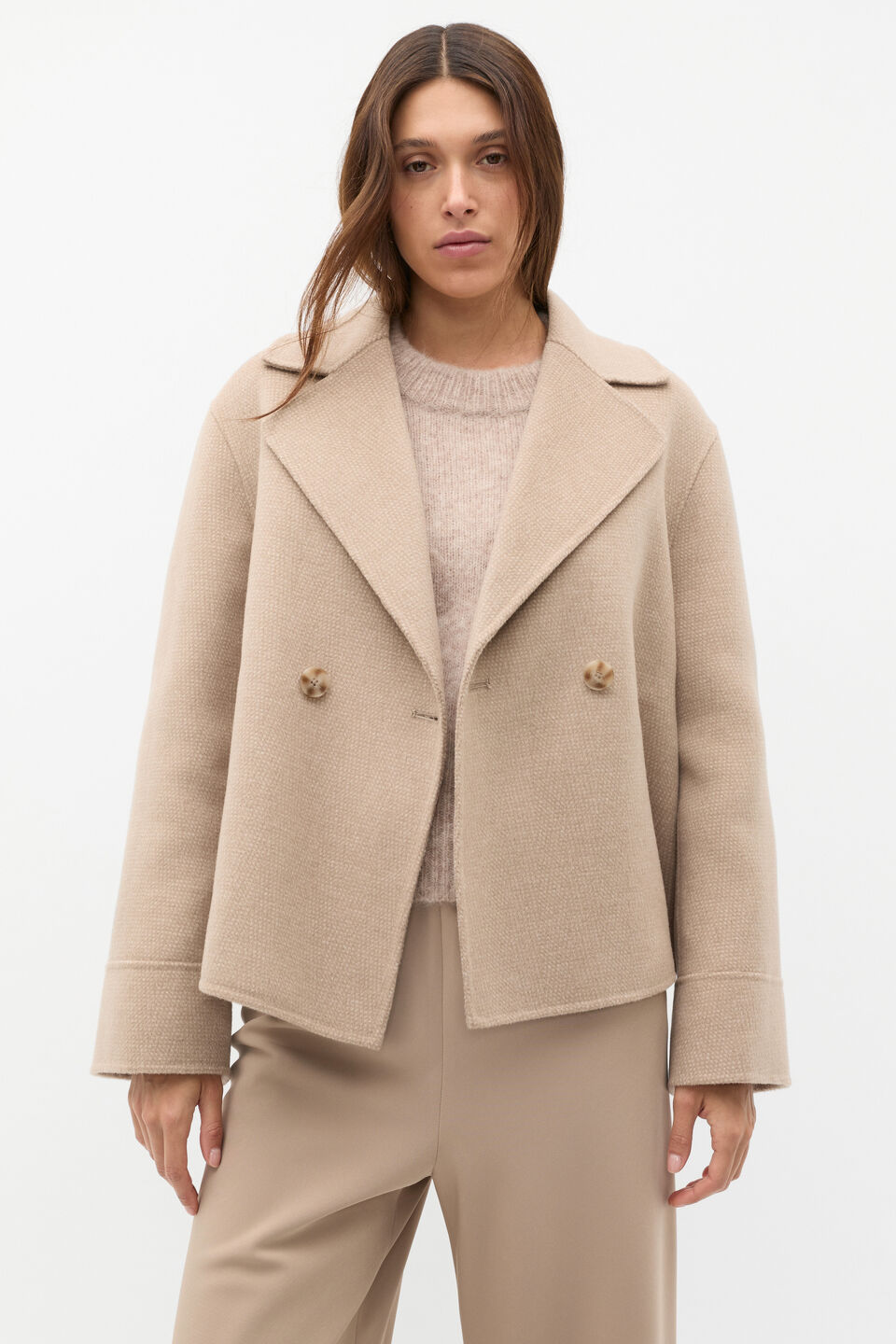 Wool Blend Swing Jacket  Cookie Multi