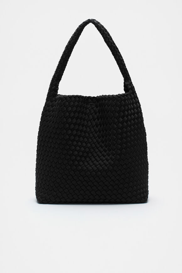 Woven Textured Tote  Black  hi-res