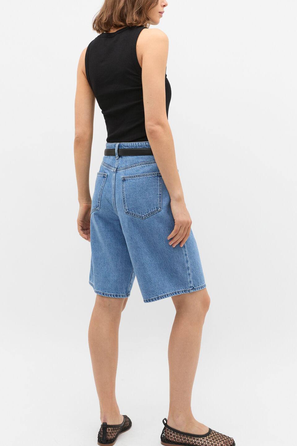 Longline Jean Short  Mist Blue Wash