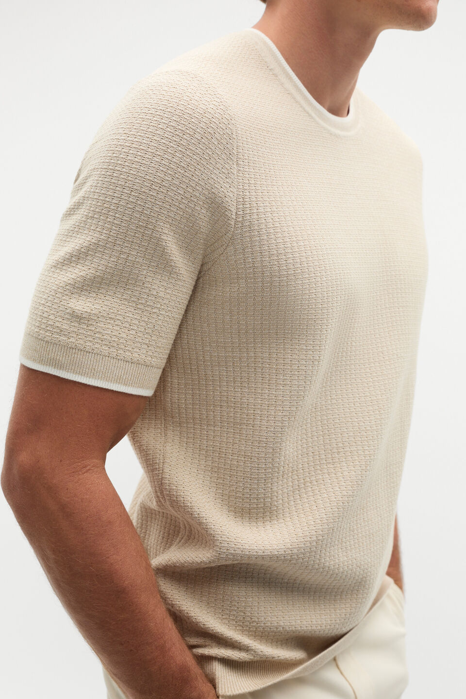 Twisted Yarn Knit Tee  Almond