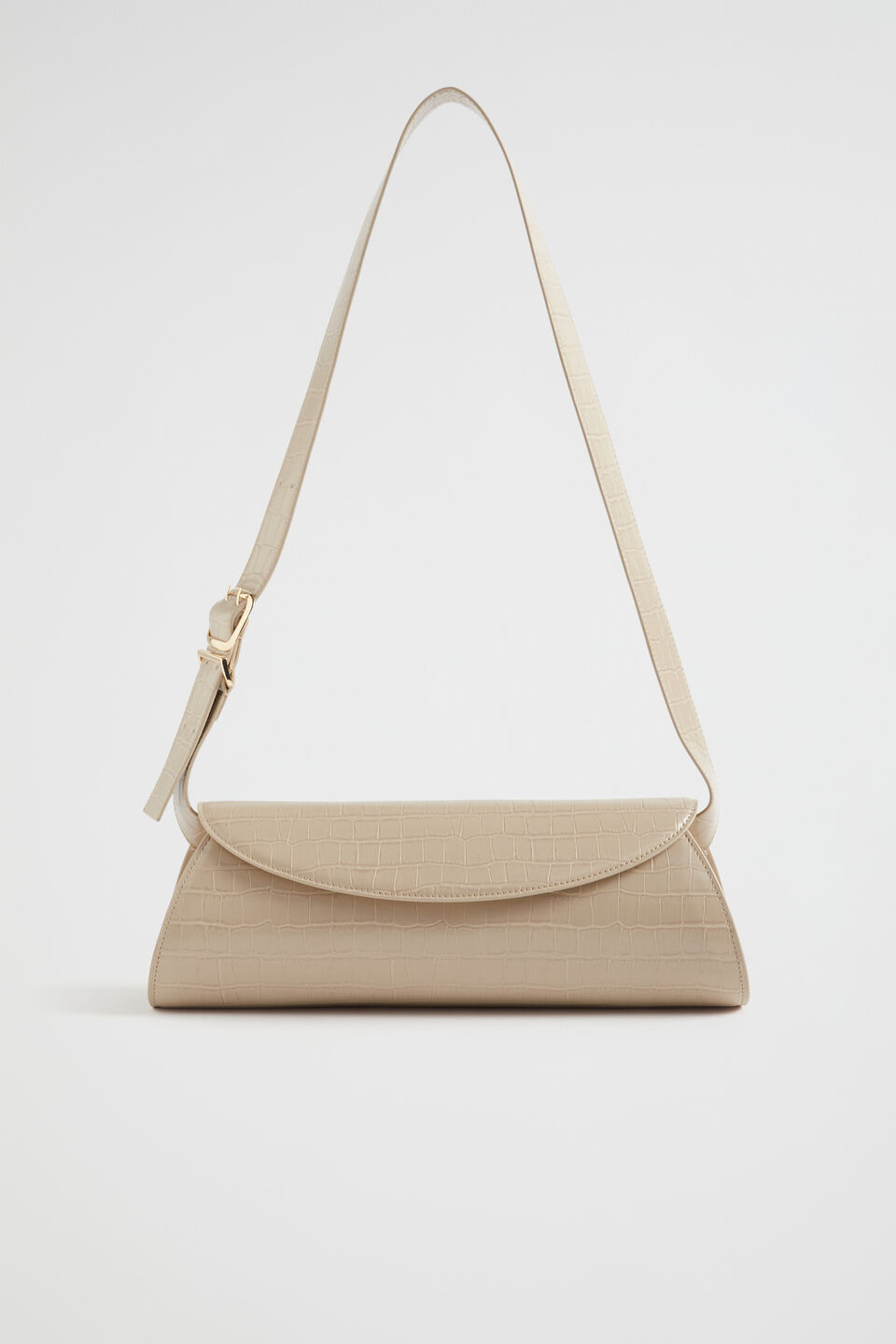 Structured Shoulder Bag  Champagne Beige Croc
