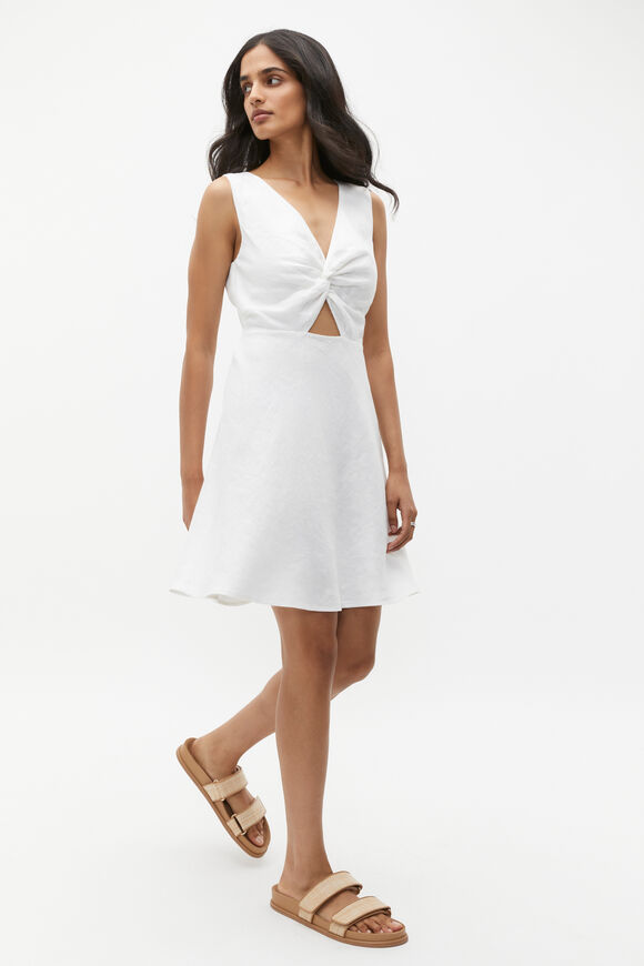 Linen Twist Front Mini Dress  Whisper White  hi-res