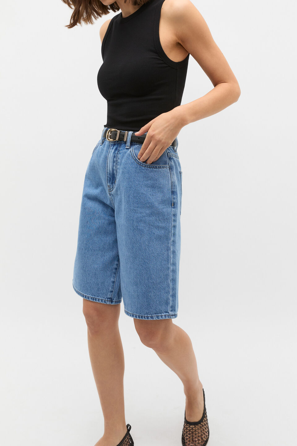 Hallie Metal Keeper Belt  Black Gold