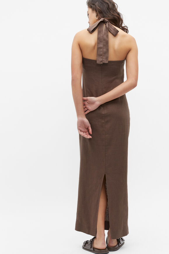 Linen Gathered Halter Maxi Dress  Affogato  hi-res